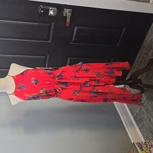 CeCe Havana Fiesta floral Fiery Red halter ruffle high-low dress size 2 NWT